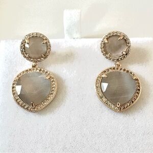 Stunning Moonglow stones with pave crystals earrings made in Turkey